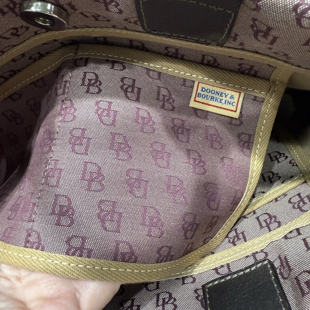 Dooney & Bourke Signature Canvas Satchel Logo Bag Double Leather Handles Tassels